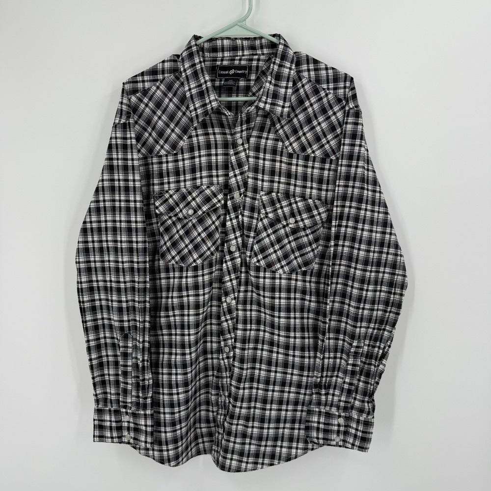 Casual Country Mens XXL Plaid Western Shirt Long Sleeve‎ Black White